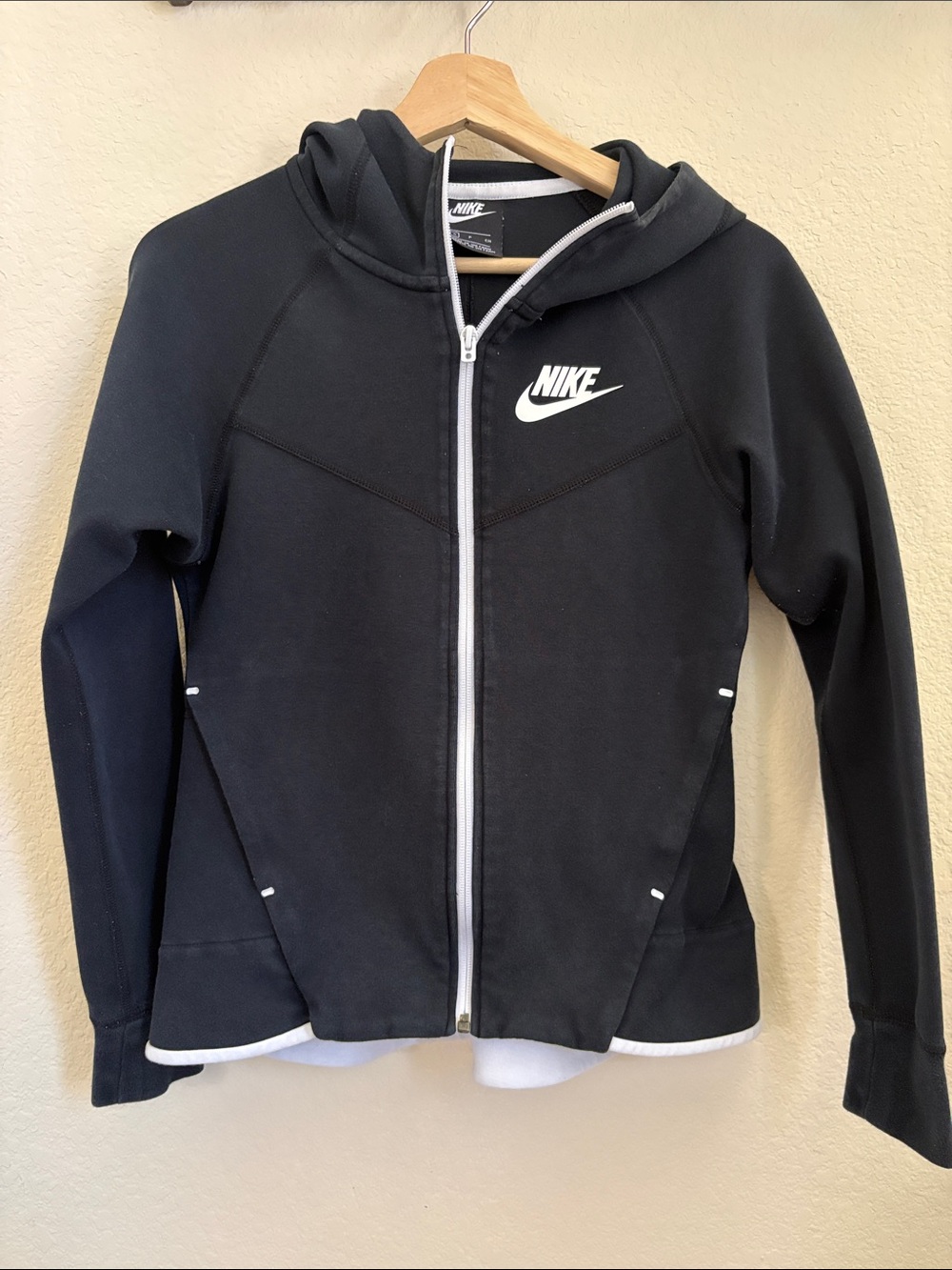 Nike Women’s Black Zip-Up Hoodie Jacket with White Logo